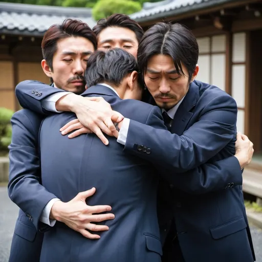 Prompt: japanese men group hug
