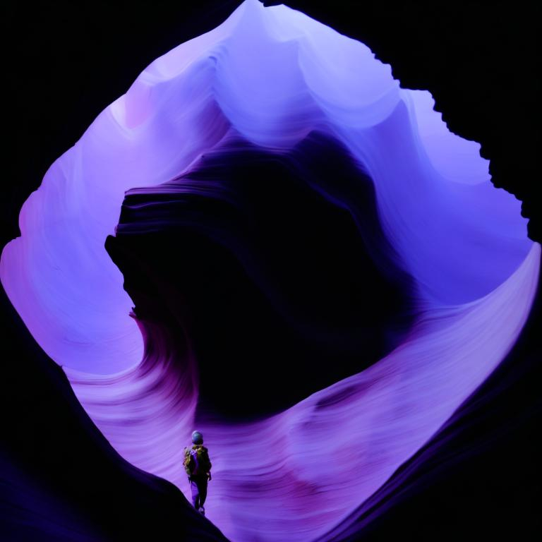 Prompt: Purple frog hiking the Antelope Canyons. Purple smoke in the background. 