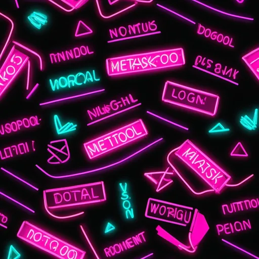 Prompt: MetaSkool wording in a backgroun of dogotal elementscolours of neon pink, purple, cyan and black
