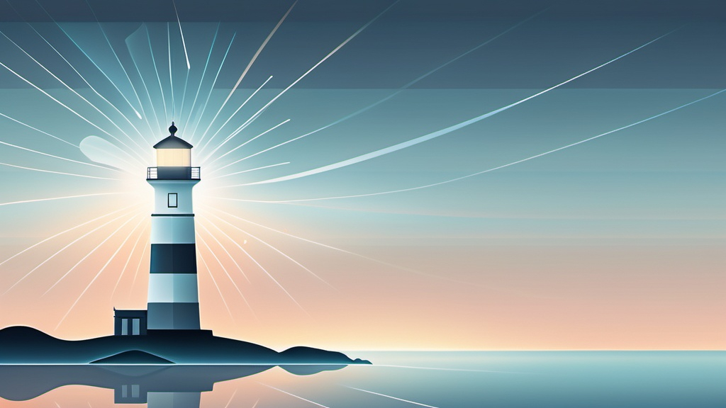 Prompt: Some data being sent from a lighthouse in the background to a computer, 2d vector art, undefined calm background, serene atmosphere