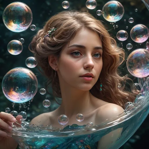 Prompt: Memory bubbles. Double exposure, swirling memory fragments floating inside of soap water bubbles Fantasy core by JB, Waterhouse, Josephine Wall, WLOP, perfect Wide long shot visual @ArtAIJB masterpiece deep color, fantastical, intricate detail, splash screen, complementary colors, fantasy concept art, 8k resolution trending on Artstation Unreal Engine 5 intricately detailed magical fantasy, volumetric lighting, beautifully unique masterpiece Dynamic lighting. 3D shading. Unreal Engine 5. . Rage deep color, fantastical, intricate detail, fantasy concept art, trending on Art station, splash screen, complementary colors, professional, surreal lighting 3d render, illustration FULL ZOOMED OUT VIEW hyper detailed sharp details, inspired by Thomas Kinkade, Alphonse Mucha, Magali Villeneuve, Tintoretto, Diego Velázquez, Helen Frankenthale