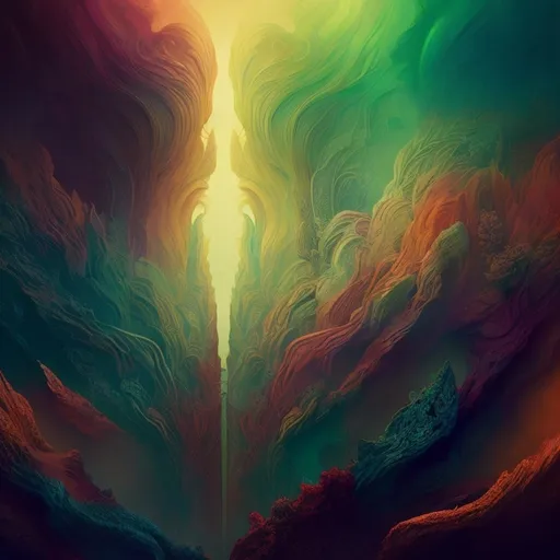 Prompt: abstract, surreal, enigmatic, intricate details, ethereal, emotional,dramatic color gradient from warm, serene and vibrant hues on the left to dark, cold and gloomy tones on the right, split atmosphere conveying a duality of emotions, detailed symbolic elements reflecting contrasting themes, intricately detailed background, high depth, 4K, ultra-detailed, cinematic masterpiece.