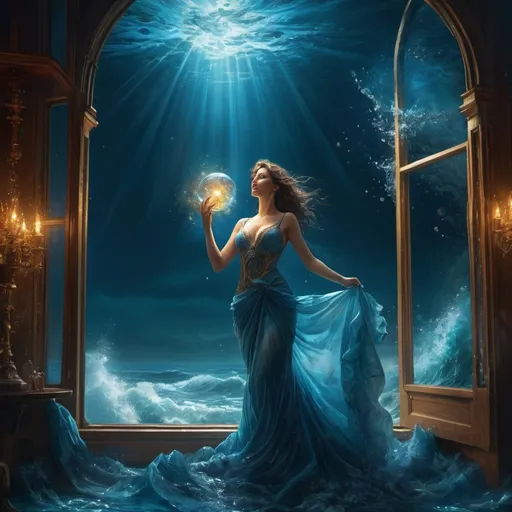 Prompt: May your love for me be
like the scent of the evening sea
drifting in through a quiet window so I do not have to run
or chase or fall ... to feel you
all I have to do is breathe. crystal clear, extreme contrast, VFX fine art, ultra CGI rendering, 16K, 3D, hdr, vibrant, fantasy core, magical, hyperdetailed, concept art vibrant, hyper realistic, detailed, duality, contrast gold mist, swirling lights in blue, ethereal,, vibrant deep colors hyper detailed illuminated by spotlights, sharp details, vibrant colors, mist inspired by Thomas Kinkade, Alphonse Mucha, Magali Villeneuve, Tintoretto, Diego Velázquez, , Alena aenami style,