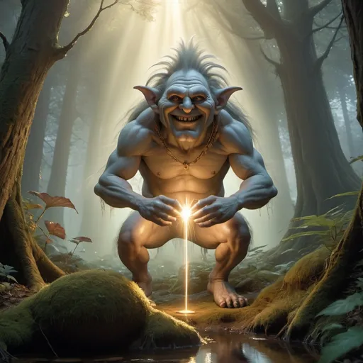 Prompt: Rodney Matthews, trolls ethereal forest of light. dynamic pose, life size, , detailed skin texture, full HD, 4K, HDR, perfect anatomy, depth of field. effulgent, refulgent,  ethereal mood, cinematic, depth of field, lens flare, photograph, Inn Alex Ross Style , Cell-shaded, Jamie Heiden". Andreas Lee, Luke Graham, photorealism, backlighting, gorgeous light HD, 4K, HDR, perfect anatomy, depth of field. effulgent, refulgent, fantasy, lovely,   , professional realistic photography, realism exquisite detail, photograph, film, ring light, ethereal mood, cinematic, depth of field, lens flare, photograph,