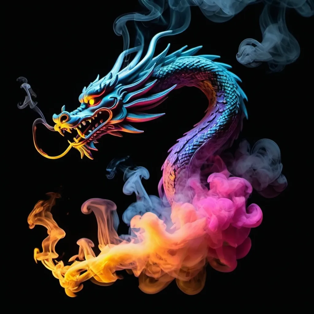 Prompt: smoke painting on a black background, smoke in the shape of a silhouette of a Thai dragon, smoke, smoke painting, smoke, silhouette of a dragon, smoke texture, smoke petals, smoke flow animation, pixel graphics, 4k, high resolution, soft focus, perfect composition, masterpiece, aesthetic Glitch art, runners on the move Chemiluminescent neon Ephemeral iridescent Smoke