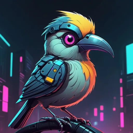 Prompt: cyberpunk style cartoon bird