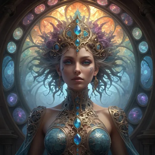 Prompt: You, Ruler of the Dead.
How many times have I seen Your visage?
Was it once, twice, or thrice?
Your beautiful, graceful form standing over me. spiral backlit fractal shaded detailed matte painting, 8k resolution, deep color, fantastical, intricate detail, fantasy concept art, trending on Artstation, Unreal Engine 5 stained glass, splash screen, complementary colors, professional, art by John Blanche, surreal lighting 3d render, illustration FULL ZOOMED OUT VIEW illuminated by spotlights, vibrant colors, mist and ethereal smoke hyper detailed sharp details, inspired by mist Thomas Kinkade, Alphonse Mucha, Magali Villeneuve, Tintoretto, Diego Velázquez, Helen Frankenthale