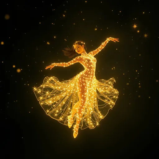 Prompt: Celestial Dancer completely made of light ((made of light:3.5)) ((The dancer's whole body is made of tiny sparking light:3.5))((light:3.5)): Capture the ethereal beauty of a dancer gracefully moving among the stars. ((Utilize long exposure techniques and creative lighting to emphasize the fluidity of the movements)). Shot with a full-frame Canon EOS R6, using a 24-70mm lens at 50mm, f/2.8, and a remote trigger for precise timing.
fantasy concept art, 8k resolution Unreal Engine 5 , high res, ultra detailed, Dynamic lighting. Ethereal glowing aura, whimsical and enchanting, fantasy, fantastical, vibrant colors, gloomy and warm lighting masterpiece 3D shading. 3d render, illustration FULL ZOOMED OUT V IEW sharp details, inspired by Thomas Kinkade, Alphonse Mucha, Magali Villeneuve, Tintoretto, Diego Velázquez, , JB, Waterhouse, Josephine Wall, WLOP Fine details, double exposure, fantasy, magical, high quality printing, fine art, 32k uhd, baroque exaggeration, translucent photorealistic, hyperdetailed, haunting, magical, rich vibrant and opalescent colors .3d max projecting, ue5, imax, zbrush, raw, ray-tracing. by Russ Mills In Alex Ross Style , Cell-shaded, Jamie Heiden detailed, sharp, he quality of the image highlights every intricate detail, making it a truly mesmerizing depiction of this mysterious being. Fine details, double exposure, fantasy, magical, high quality printing, fine art, 32k uhd, baroque exaggeration, translucent photorealistic, hyperdetailed, haunting, magical, rich vibrant and opalescent colors .3d max projecting, ue5, imax, zbrush, raw, ray-tracing. by Russ Mills In Alex Ross Style , Cell-shaded, Jamie Heiden