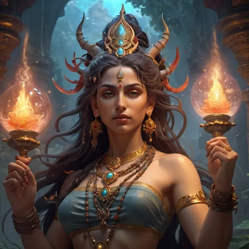 Prompt: Shiva Shankara 8k resolution, deep color, fantastical, intricate detail, fantasy concept art, trending on Artstation, Unreal Engine 5 complementary colors, professional, art by John Blanche, surreal lighting 3d render, illustration FULL ZOOMED OUT VIEW illuminated by spotlights, vibrant colors, mist and ethereal smoke hyper detailed sharp details, inspired by Thomas Kinkade, Alphonse Mucha, Magali Villeneuve, Tintoretto, Diego Velázquez, Helen Frankenthale