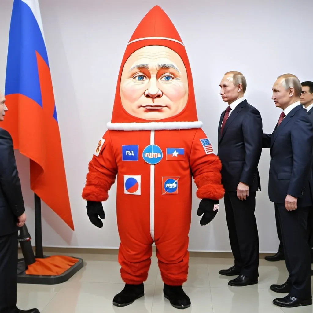 Prompt: putin dressed as a rocket mascot
