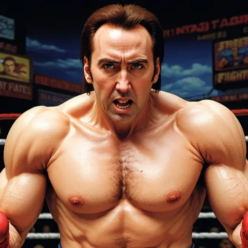 Prompt: nicolas cage as a neo geo street fighter