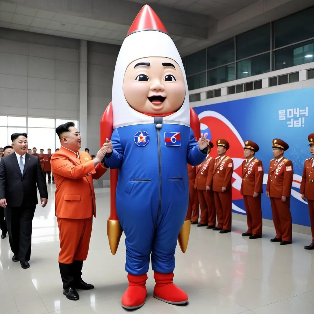 Prompt:  kim jun un dressed up as a rocket mascot
