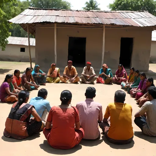 Prompt: Rural People sitting in a meeting in Indian Village 