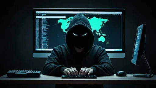 Prompt: hacker on a computer on dark web