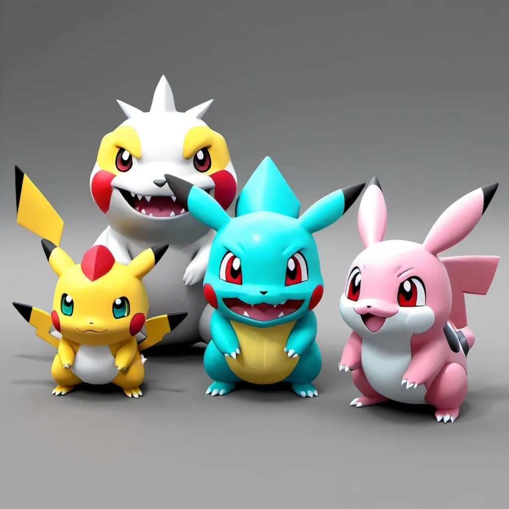 Prompt: kawai pokemons , 3d íometric render, ưhite backgroud, ambient occlusion, unity engin