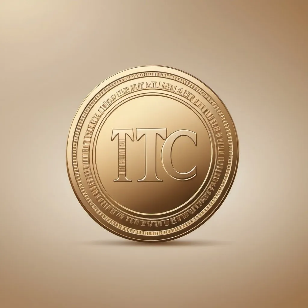 Prompt: Minimalist vector design of a gold coin with engraved 'TC', metallic sheen, clean and sleek look, high quality, minimalist, reflective surface, luxury, professional design, detailed engraving, subtle, elegant lighting, gold tones, cryptocurrency, logo design, high detail, extreme detail