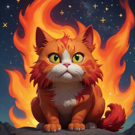Prompt: fire cat staring at the stars