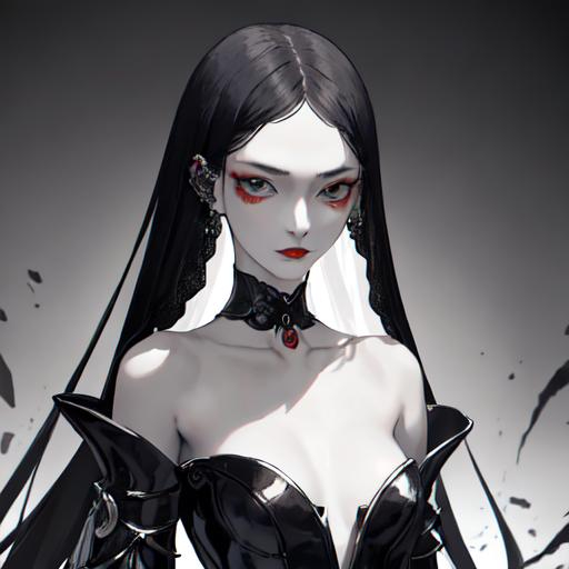 Prompt: She looked to be only sixteen or seventeen years old. She was thin and emaciated. Her sickly pale face was studded with two dark eyes like chess pieces. She had no expression. It seemed that her entire face represented "emptiness" itself. Her bright red lips parted and closed.