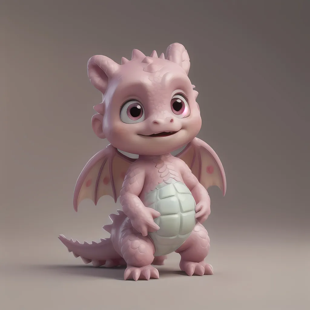 Prompt: cute pink baby dragon with white belly

