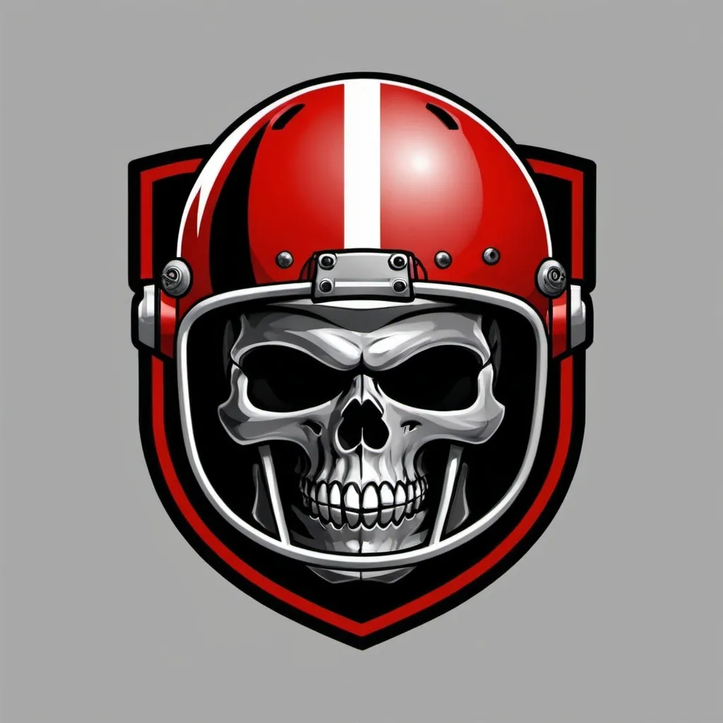 Prompt: Create a Fantasy Football logo for a team called: Midwest Bomb Squad. Use red, black, and gray as the main colors. Include a skull and football helmet. Make the image size less than 500kb.