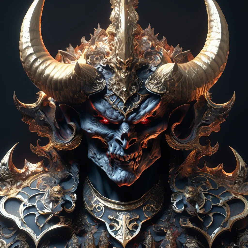 Prompt: ornate demon lord, cinematic lighting, intricately hyperdetailed, ultra-realistic, fractal, UHD, style of demon, by Greg Rutkowski,