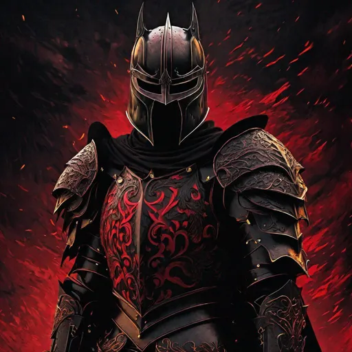 Prompt: (masterpiece, illustration, best quality:1.2), berserk style, dark knight, full knight helmet, dark fantasy style, minimal roes in background, best quality helmet, best quality, best quality, best quality eyes, best quality lips, ultra-detailed eyes, ultra-detailed armour, ultra-detailed, illustration, colorful, soft glow