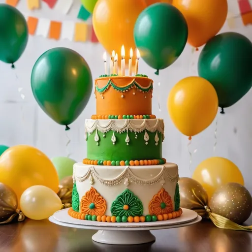 Prompt: Indian tricolor birthday cake