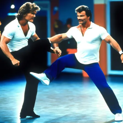 an image of Jake Gyllenhaal kicking Patrick swayze i...