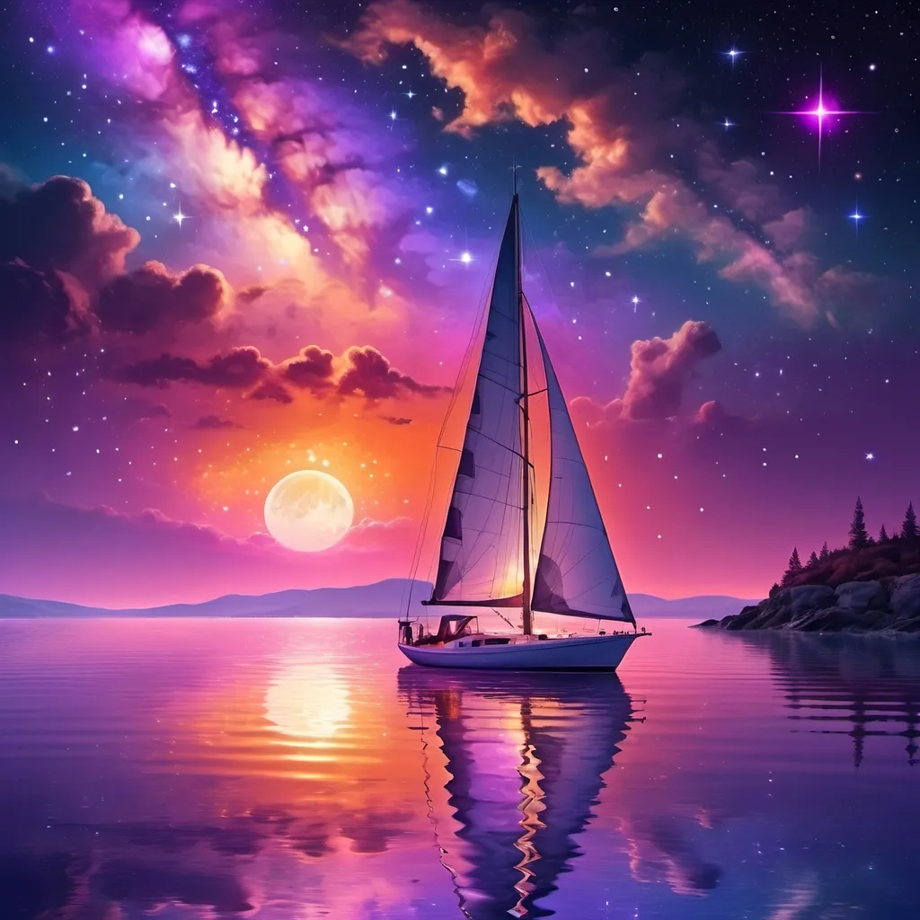 Prompt: Sailboat on a galactic sunset