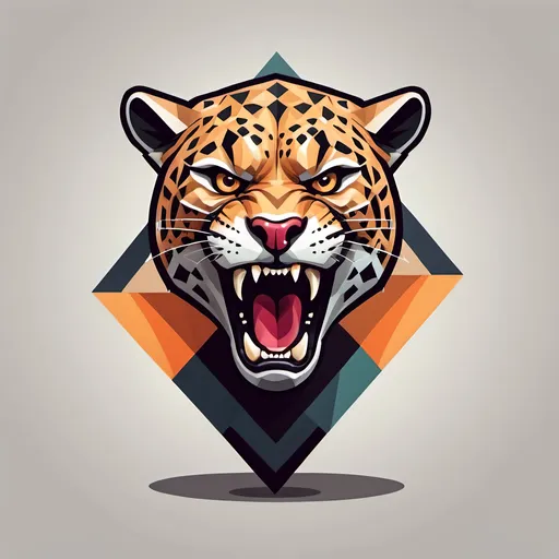 Prompt: angry Jaguar standing attack pose roaring logo geometric style

