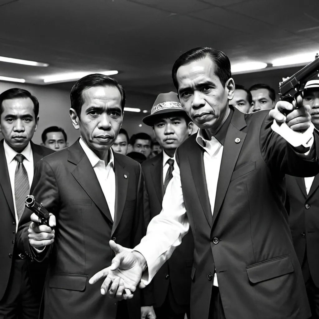 Prompt: Jokowi as mafia holding a gun