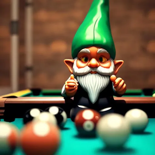 Prompt: Gnome playing pool
