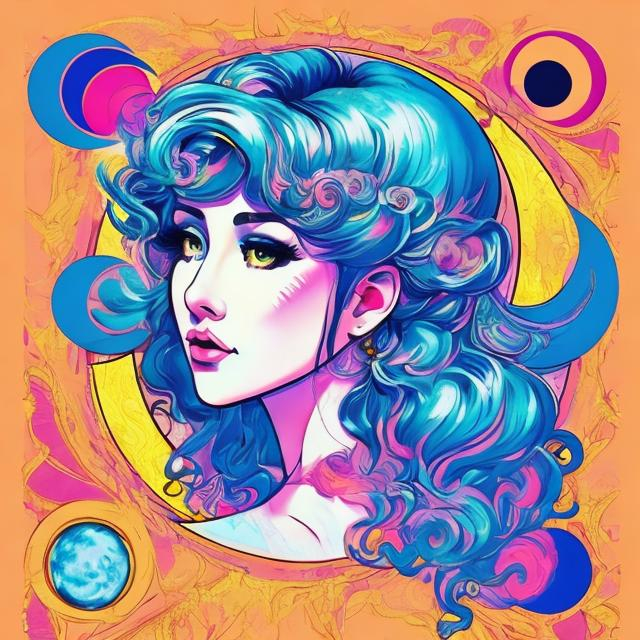 Prompt: popart, Goddess, blue slivery hair as the moon, anime, bright rich colors, brightly illuminated 