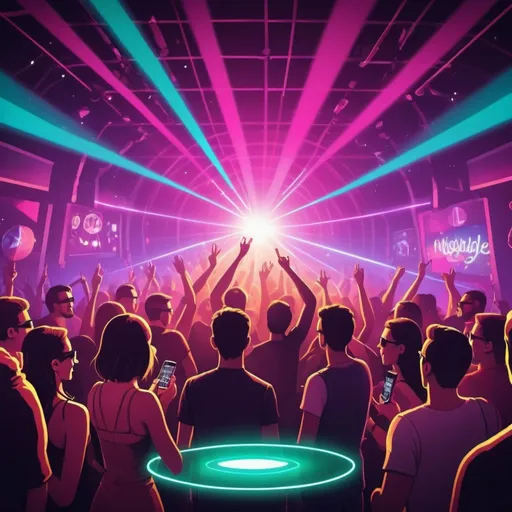 Prompt: create a cartoon style Instagram post with a nightclub and lasers in the background for a advertisement about Live Music Weekends priced at £99pp