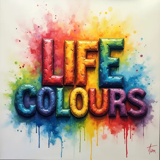 Prompt: ''LIFE COLOURS'' WRITE THESE WORS AS EACH LETTER WITH EACH COLOUR ON RAINBOW BACKGROUND