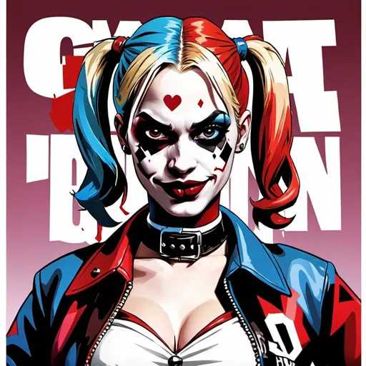 Prompt: harley quinn, GTA style art poster formate
