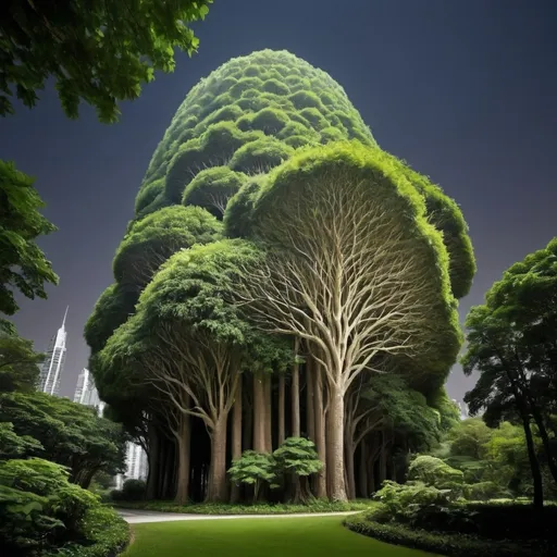 Prompt: Trees and plants that are bigger than a average skyscraper 