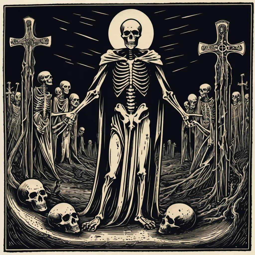 Prompt: woodcut drawing of necromancy