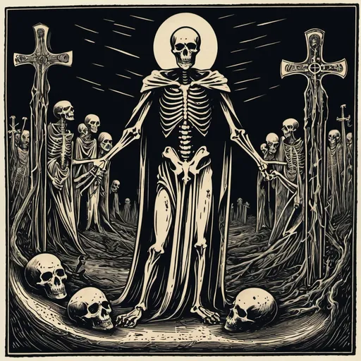 Prompt: woodcut drawing of necromancy