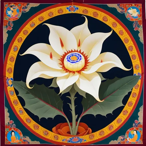 Prompt: Thangka with datura flowers