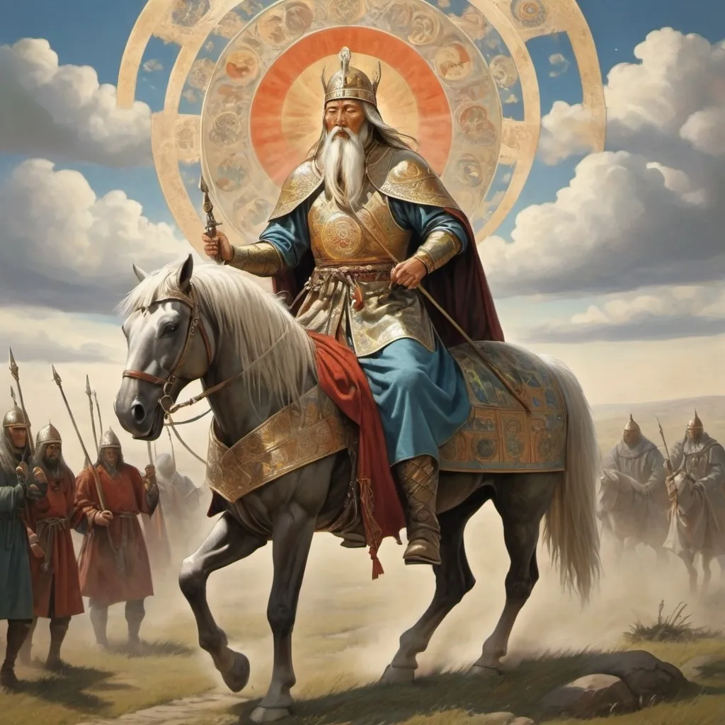 Prompt: Arthurian Mongol mythic dream-like vision of Prester John