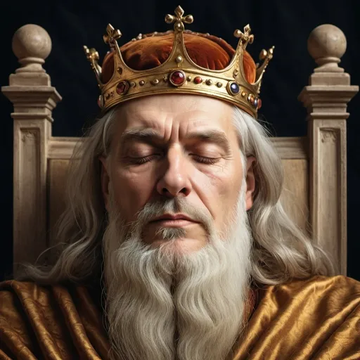 Prompt: Renaissance Portrait of a majestic Sleeping old king. Mythic and dream-like. Symmetrical.