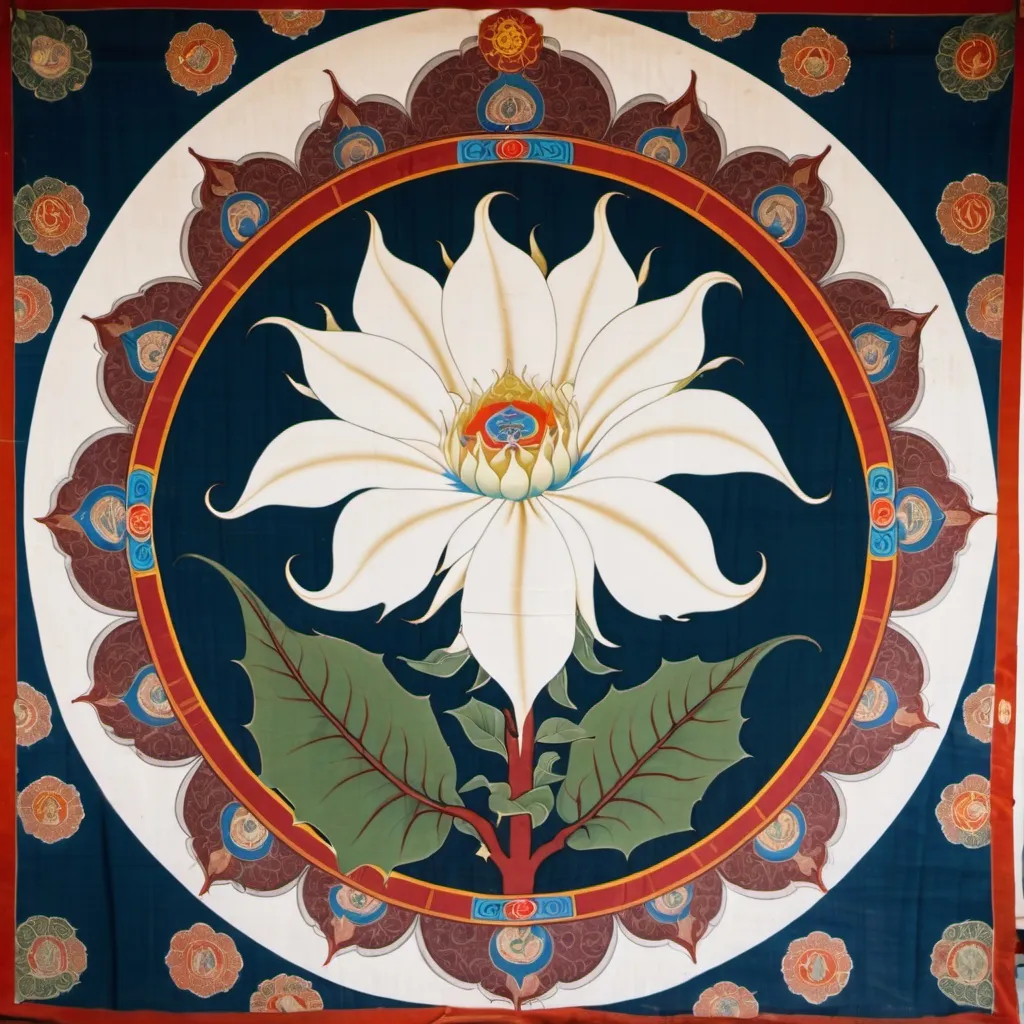 Prompt: Thangka with datura flowers