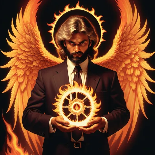 Prompt: 80s dark fantasy Ezekiel seeing a flaming Biblically accurate angel shaped like a wheel of fire.