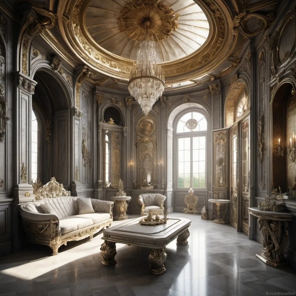 Prompt: Arthurian futuristic mythic home interior. Versailles.