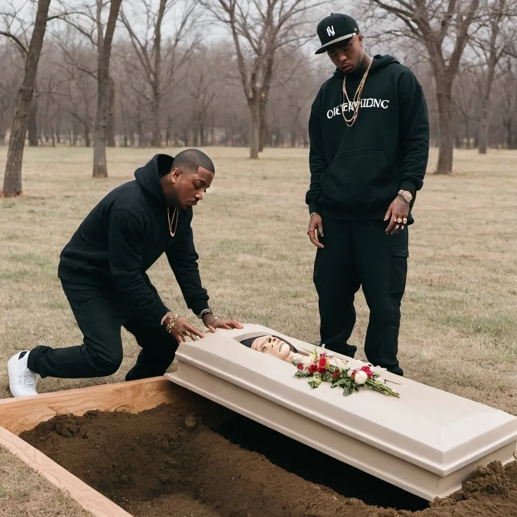 Prompt: two rappers burying bodies