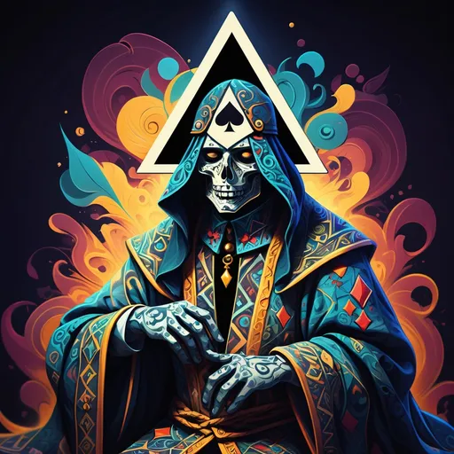 Prompt: anime illustration of the Jack of Spades playing card, (detailed ornate cloth robe), (dramatic lighting), (vibrant colors), (abstract like Picasso), intricate backgrounds, whimsical elements, high detail, 4K resolution, captivating composition, dreamlike atmosphere, surreal artistic style, expressive forms, deep shadows, engaging design.