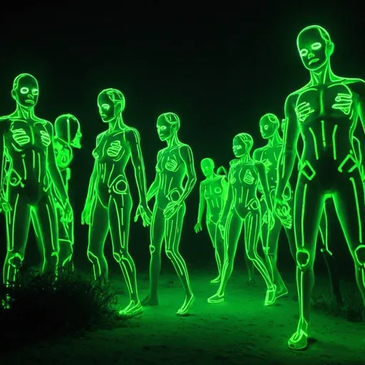 Prompt: a wallpaper image during the night with fluorescent green figures