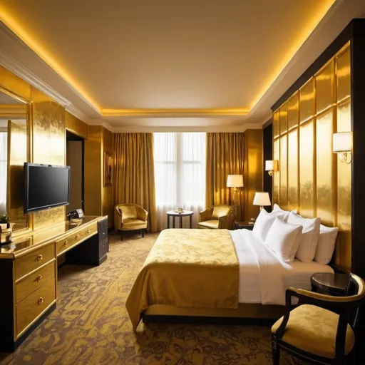 Prompt: Fancy gold hotel room


