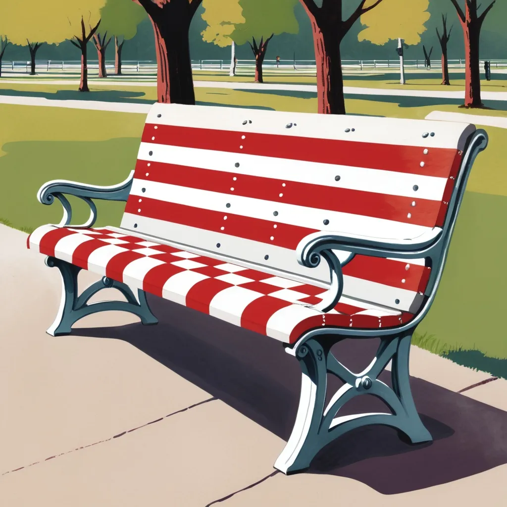 Prompt: park bench red and white checkered, illustrated